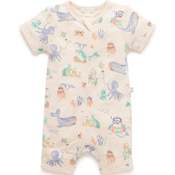 Purebaby Short Sleeve Zip Growsuit Splish Splash