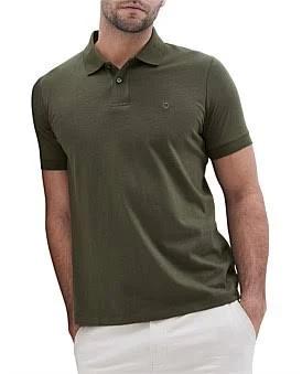 David Jones Unison Classic Jersey Polo in Khaki, Size Small