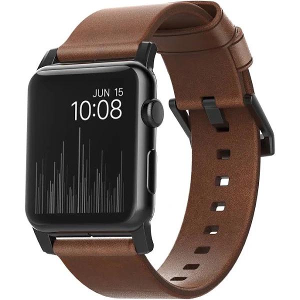 Nomad Modern Leather Strap For 45 / 44mm Apple Watch - Brown / Silver