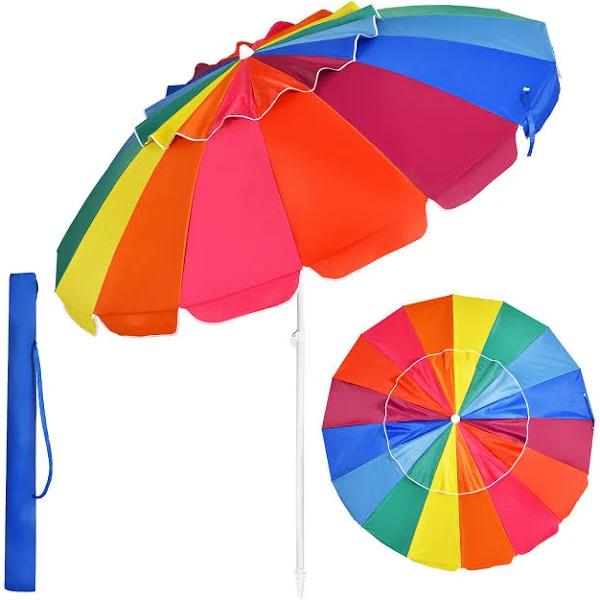 Costway 2.45m Outdoor Beach Umbrella Potable Tilting Sun Shade Parasol Shelter Canopy Oxford Fabric Garden Patio Multicolor