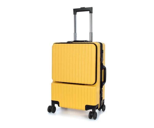 Swiss Aluminium Luggage Suitcase Lightweight With TSA Locker 8 Wheels 360 Degree Rolling Carry On Hardcase SN8610A Yellow