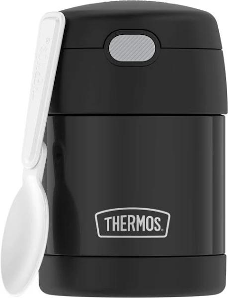 Thermos Funtainer Insulated Food Jar – 10 Ounce, Black – Kid Friendly Food Jar with Foldable Spoon