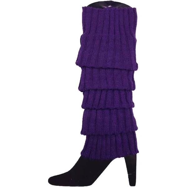 24x Womens Leg Warmers Disco Winter Knit Dance Party Crochet Legging Socks Costume - Eggplant