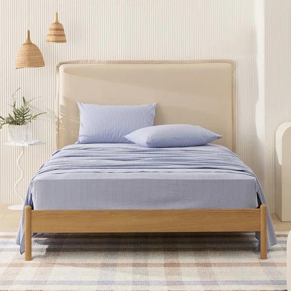 Stonewashed Cotton Printed Thin Chambray Stripe Sheet Set - Single