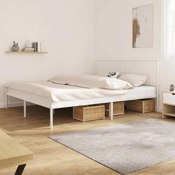 Metal Bed Frame With Headboard White 183x203 cm King vidaXL