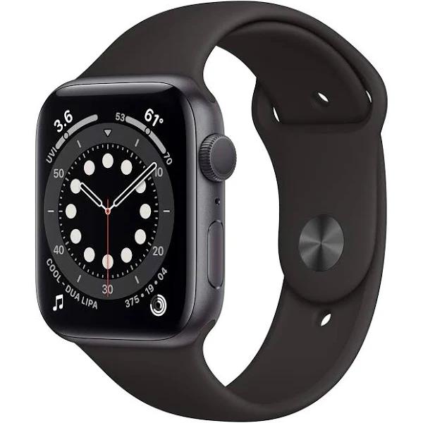 Apple Watch Series 6 (GPS, 44mm) - Space Gray Aluminum Case with Black Sport Band (Renewed)