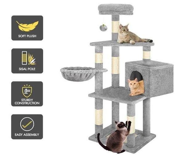 Beastie Cat Tree Scratcher Wood Scratching Post Tower Condo House Furniture Grey 130 - AfterPay & zipPay Available