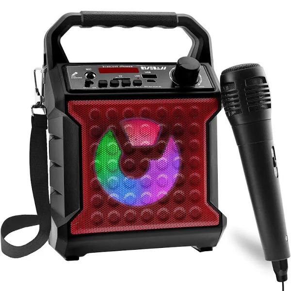 Risebass Portable Bluetooth Speaker with Microphone Set - Home Karaoke Machine and Pa System For Kids and Adults with Party Lights - Rechargeable