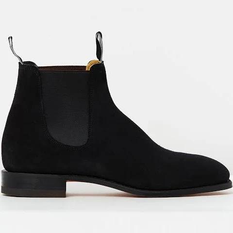 R.M. Williams Black Suede Craftsman Chelsea Boots