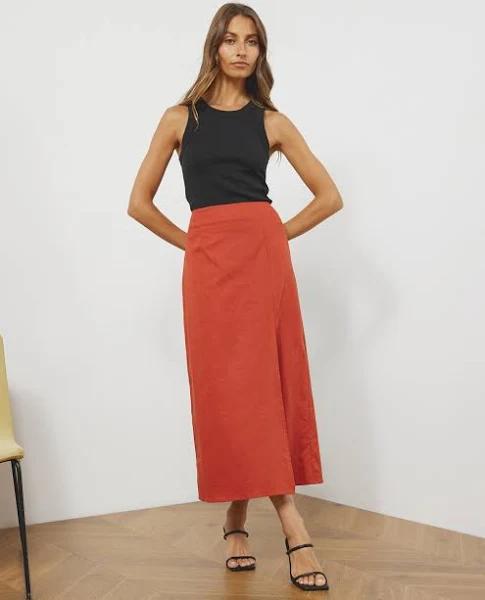 Atmos&Here - Women's Red Midi Skirts - Zola Linen Blend Split Midi Skirt - Size 8 at The Iconic