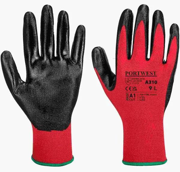 Portwest A310 Flexo Grip Nitrile Glove - Red/Black - M