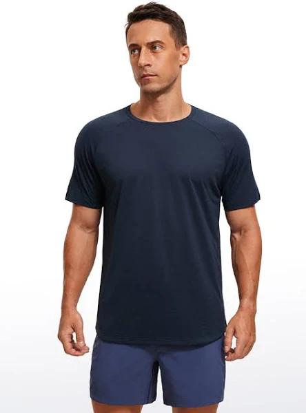 CRZ Yoga Men's Running Classic Fit Shirts Lightweight Short Sleeves Navy-Heather / XL