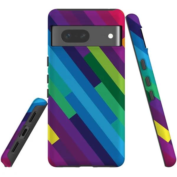 For Google Pixel 7 Case Tough Protective Cover Lined Rainbow