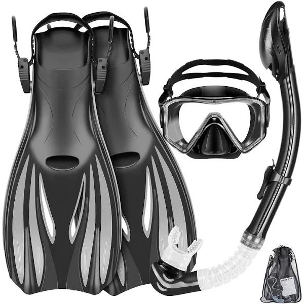 ZEEPORTE Dive Snorkeling Gear for Adults Kids - Mask Fins Snorkel Set with Panoramic View Snorkel Mask Anti-fog Anti-Leak, Dry Top Snorkel, Dive