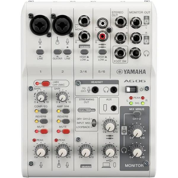 Yamaha AG06 MK2 3-Channel Live Streaming Mixer w/ USB Audio Interface (White)