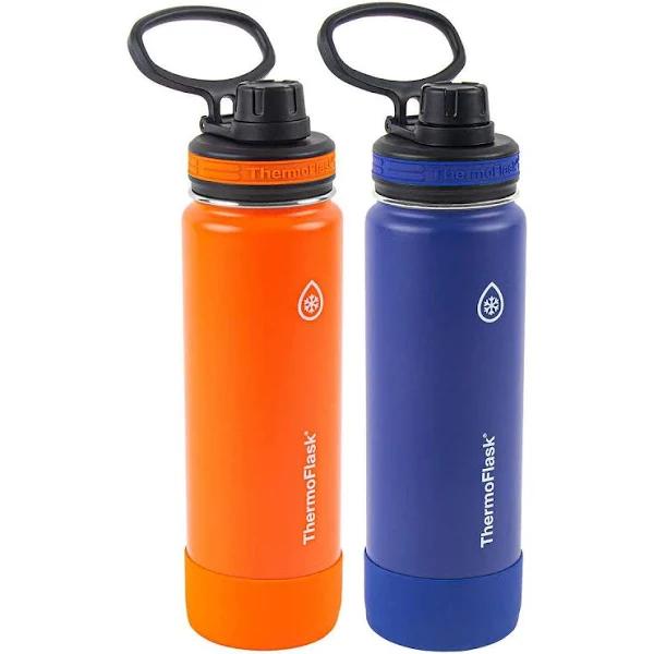 Thermoflask Stainless Steel Insulated Water Bottles, 24 Ounce, 2-Pack, Orange Crush/Navy Edge