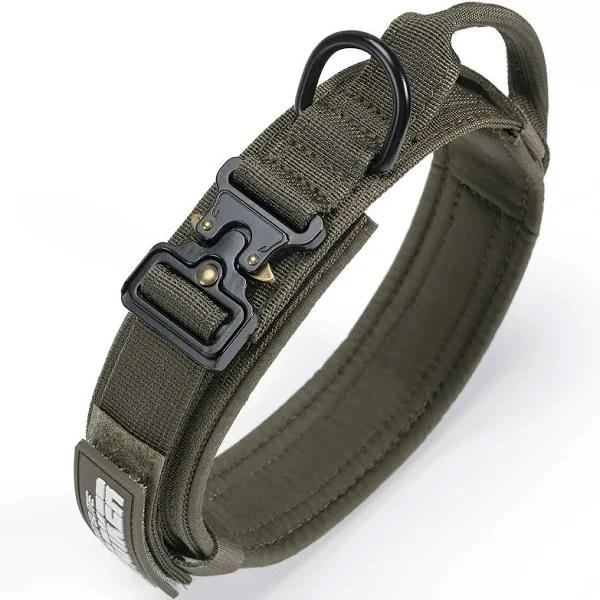 Excellent Elite SPANKER Tactical Dog Collar Nylon Adjustable K9 Collar Military Dog Collar Heavy Duty Metal Buckle with Handle (Ranger Green-M)