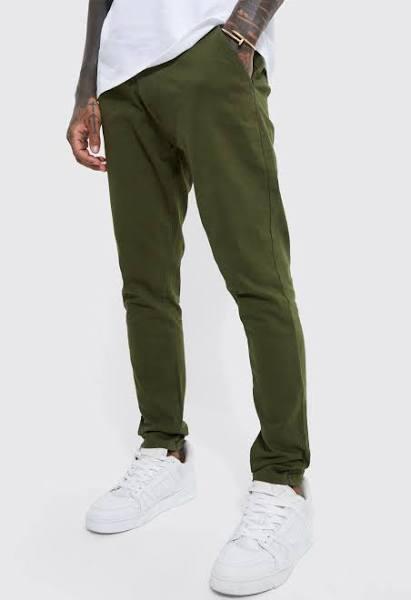 Mens Khaki Fixed Waist Stretch Skinny Waist Chino