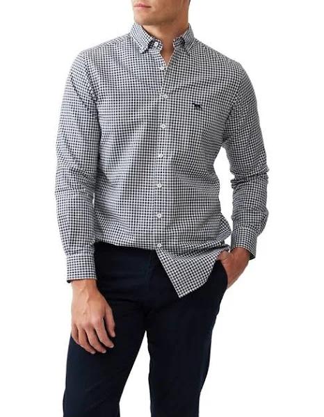 Rodd & Gunn Oxford Check Long Sleeve Sports Fit Shirt in Ink Blue M