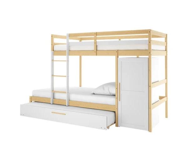 Aron Bunk Bed With Cabinet And Trundle - White Natural