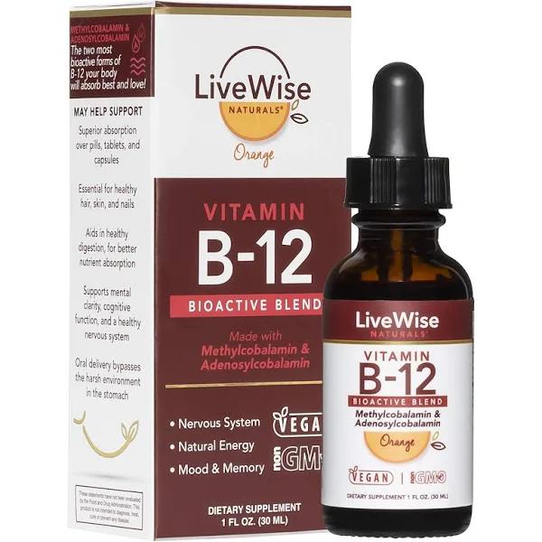 Live Wise Naturals Liquid B12 Vitamin Sublingual – All-Natural Liquid Vitamin Vegan B12 Drops – Non-GMO Adenosylcobalamin Methylcobalamin B12