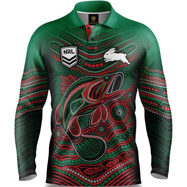 NRL Indigenous Fishing Polo Tee Shirt - South Sydney Rabbitohs - Adult