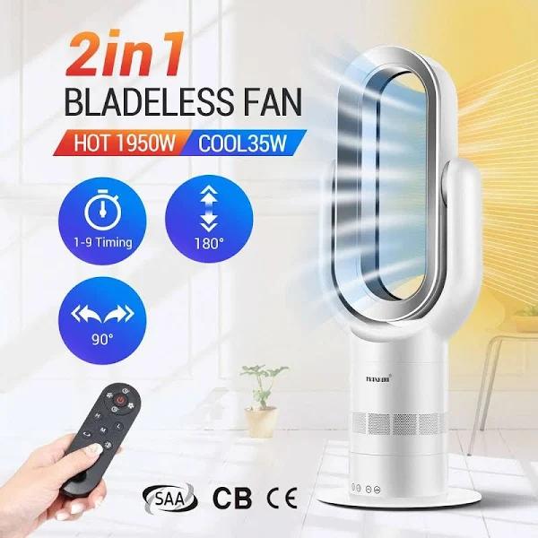 Maxkon Bladeless Tower Fan Oscillating Heating 2 in 1 Cool Hot With Led Screen and Remote Control