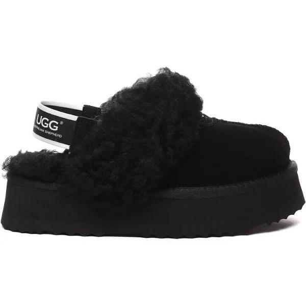 Australian Shepherd UGG Slippers Women Removable Strap Slingback Platform Waffle Curly Black / AU Ladies 8 / AU Men 6 / EU 39