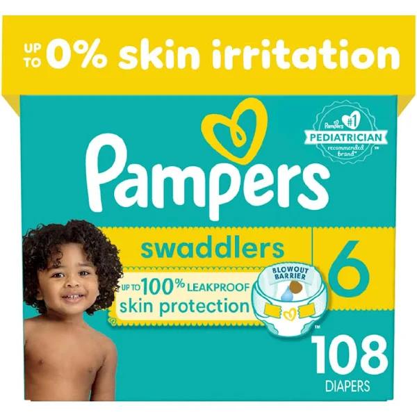 Pampers Diapers Size 6, 108 Count - Swaddlers Disposable Baby Diapers, One Month Supply