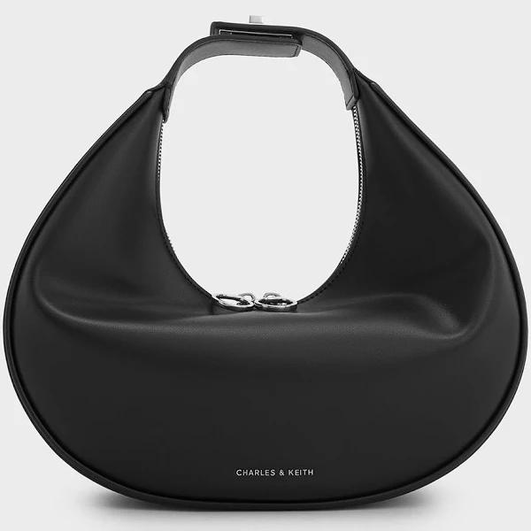 Charles & Keith - Crescent Hobo Bag, Noir, M