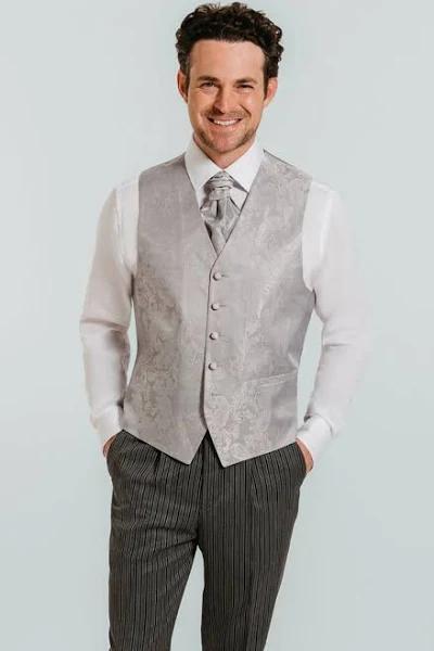 Dobell Mens Silver Paisley Vest Regular Fit 5 Button Wedding Size X-Large