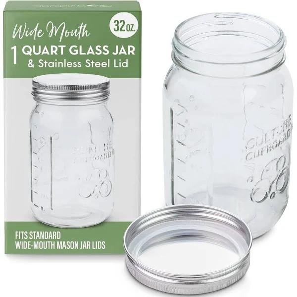 Glass Jars Preserving | Food Storage Jars | 945ml | Stainless Lid | Wide Mouth Mason Jar | Food Safety Tested Glass