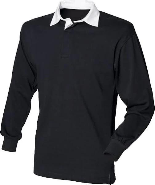 Front Row Long Sleeve Classic Rugby Polo Shirt Black/White 4XL