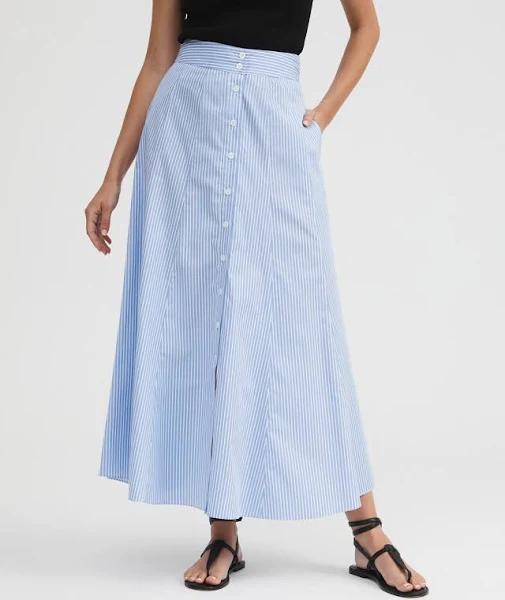 Witchery Stripe Button Through Maxi Skirt in Mallard Blue 12