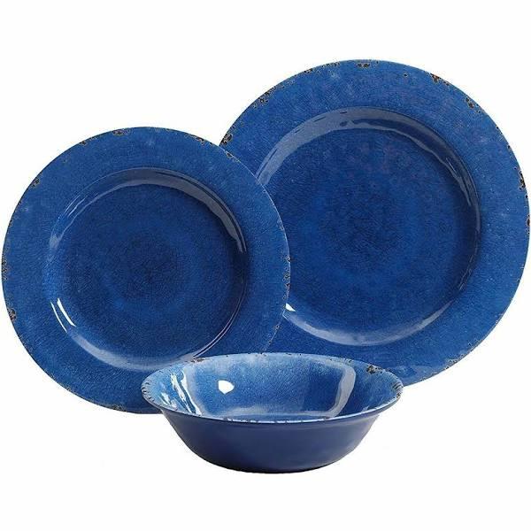 Gibson Studio 12 Piece Mauna Melamine Dinnerware Set, Cobalt Rustic