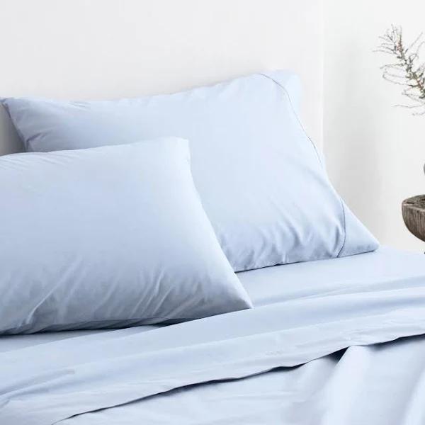 Sheridan Organic Cotton 300TC Percale Queen Sheet Set-40Cm Soft Blue