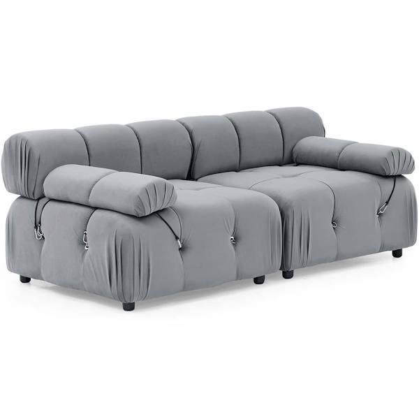 Foret 2 Seater Sofa Modular Arm Seat Tufted Velvet Lounge Couch Chaise Light Grey