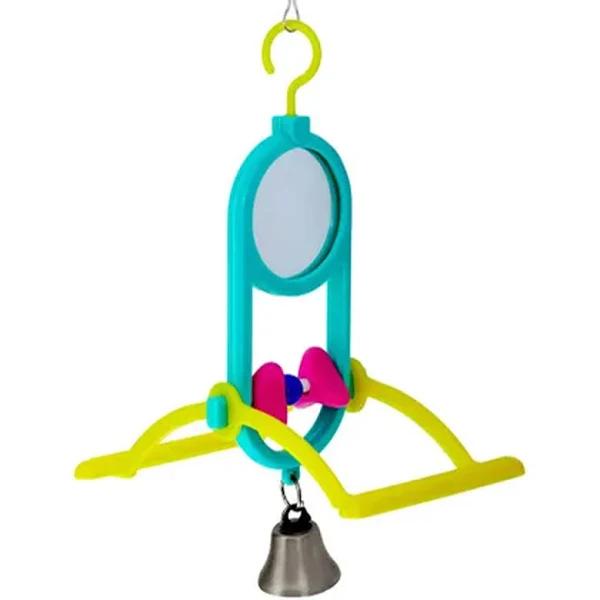 Avi One Bird Toy Round Mirror with Geometric Beads