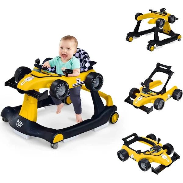 Costway 4-in-1 Foldable Baby Walker Stroller Toddler Push Car Adjustable Ride On Toys Activity Center Music Box, Yellow