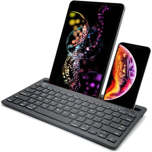 Wireless Bluetooth Multi-Device Keyboard for Phone, Tablet & Computer. Rechargeable, Slim & Compact Travel Keyboard Compatible with iPad Air, iPad