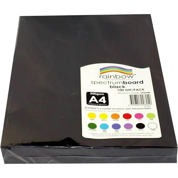 Rainbow Spectrum Board 200gsm A4 Black Pack 100