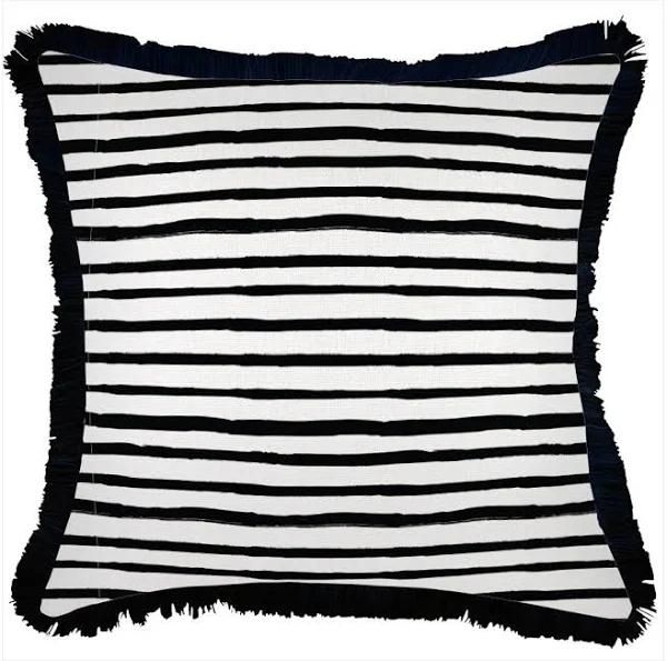 Cushion Cover Coastal Fringe Black Paint Stripes 45cm x 45cm