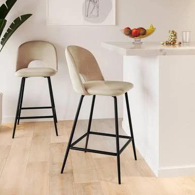 Evie Velvet Bar Stool (Set of 2) - Oatmeal