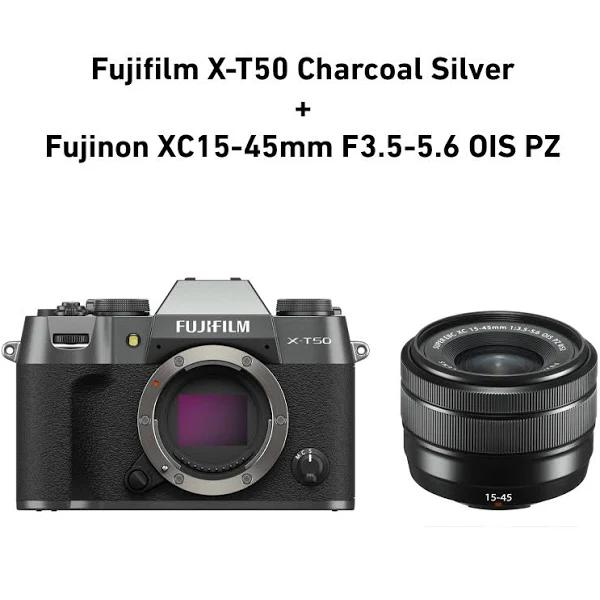 Fujifilm X-T50 - Charcoal Silver Mirrorless Camera with XC 15-45mm Lens