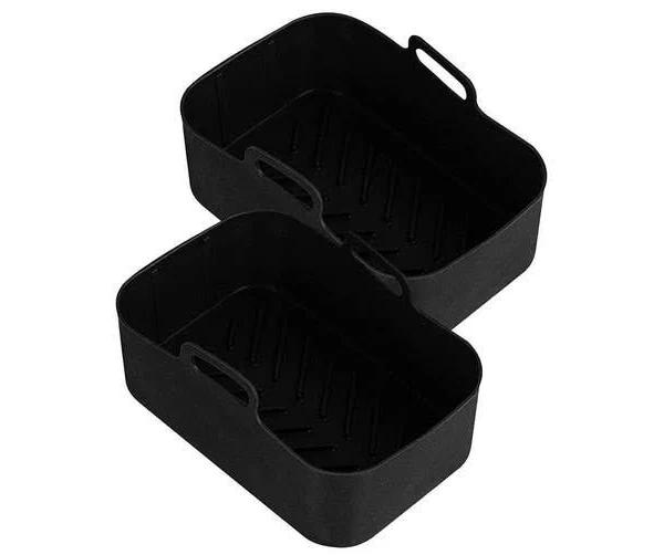 2pcs Square Air Fryer Silicone Pot For Ninja-Foodi Dual Dz201 Air Fryer Accessories-black