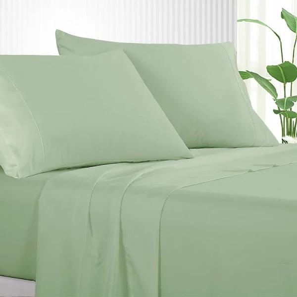 Luxton Pure Soft Plain Color 1000TC Bed Sheet Set (Sage Green, Double)