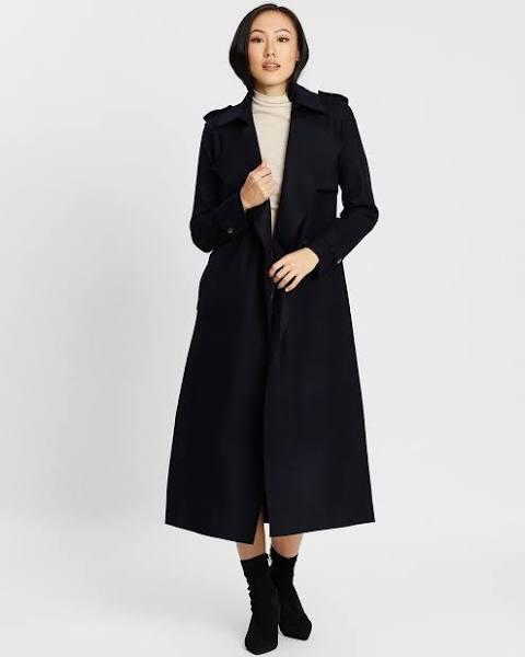 Saba Women's Karla Wool Longline Trench Coat in Black Size 6