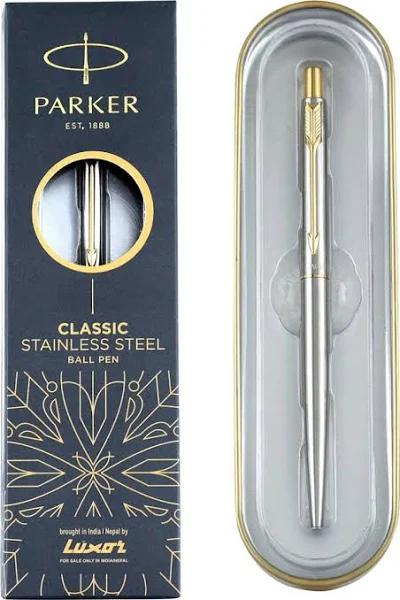 Parker Moments Classic Gold Trim Ball Pen (Silver)