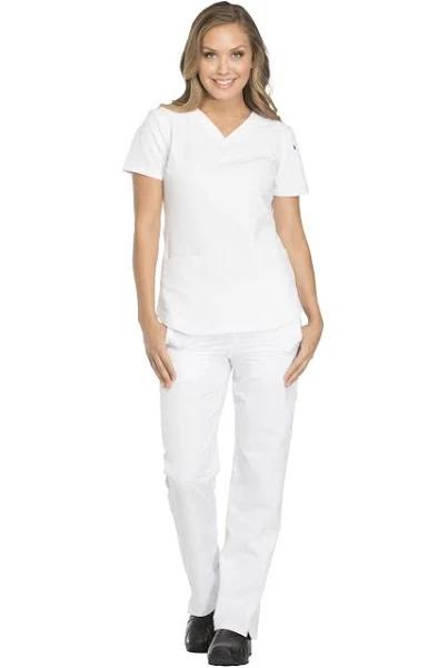 Dickies Medical Dk730 V-Neck Top, 91% Poly 9% Spandex , Top, DYNAMIX - White, M