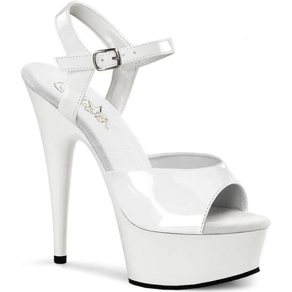 Pleaser DELIGHT-609 White Patent Platform Sandal Size 8